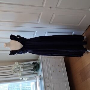 Jason Wu Womens Navy Tiered Maxi Dress Ruched Cap Sleeves/Bodice Zipper S-M‎